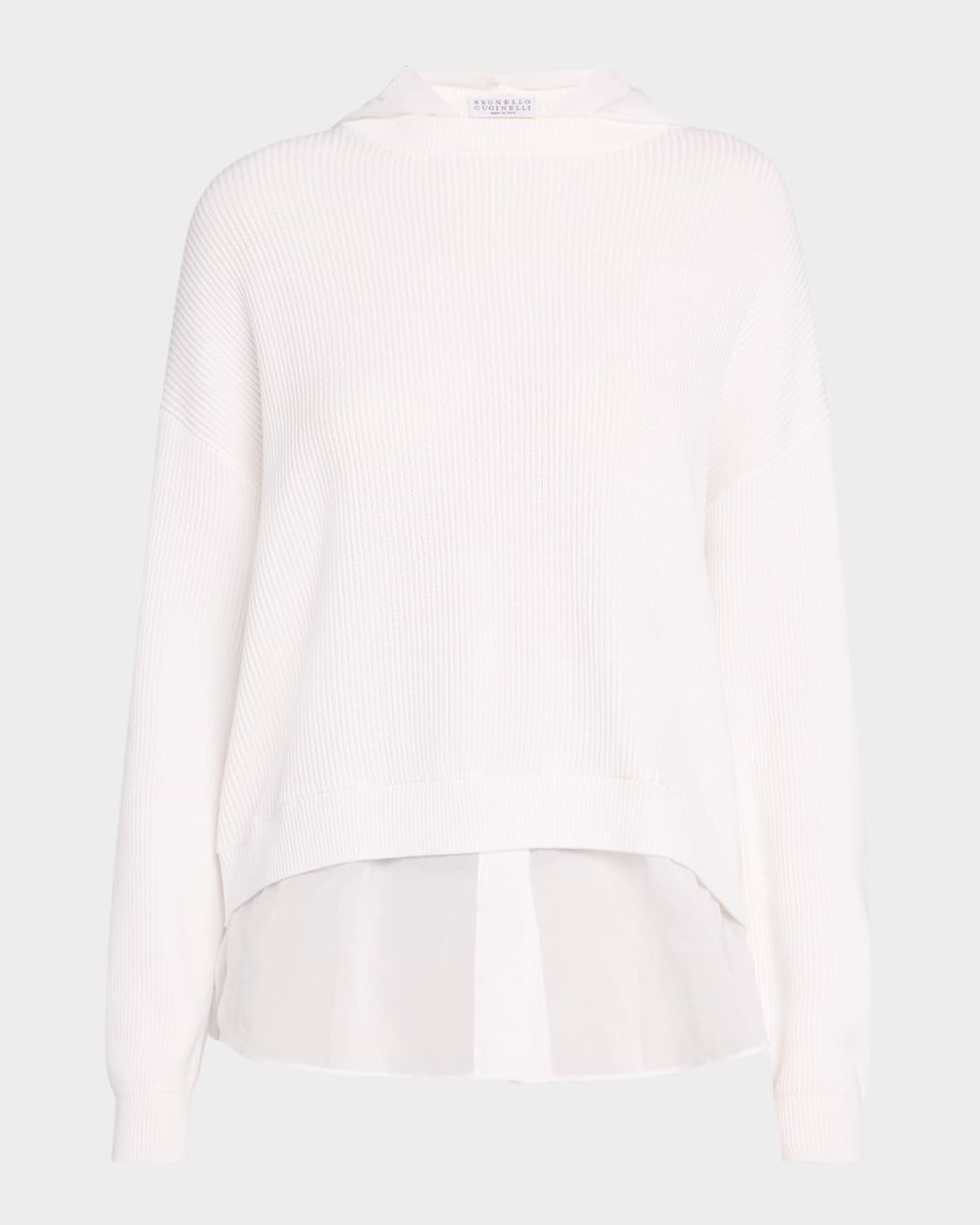 Organza-Hem Knit Hooded Sweat